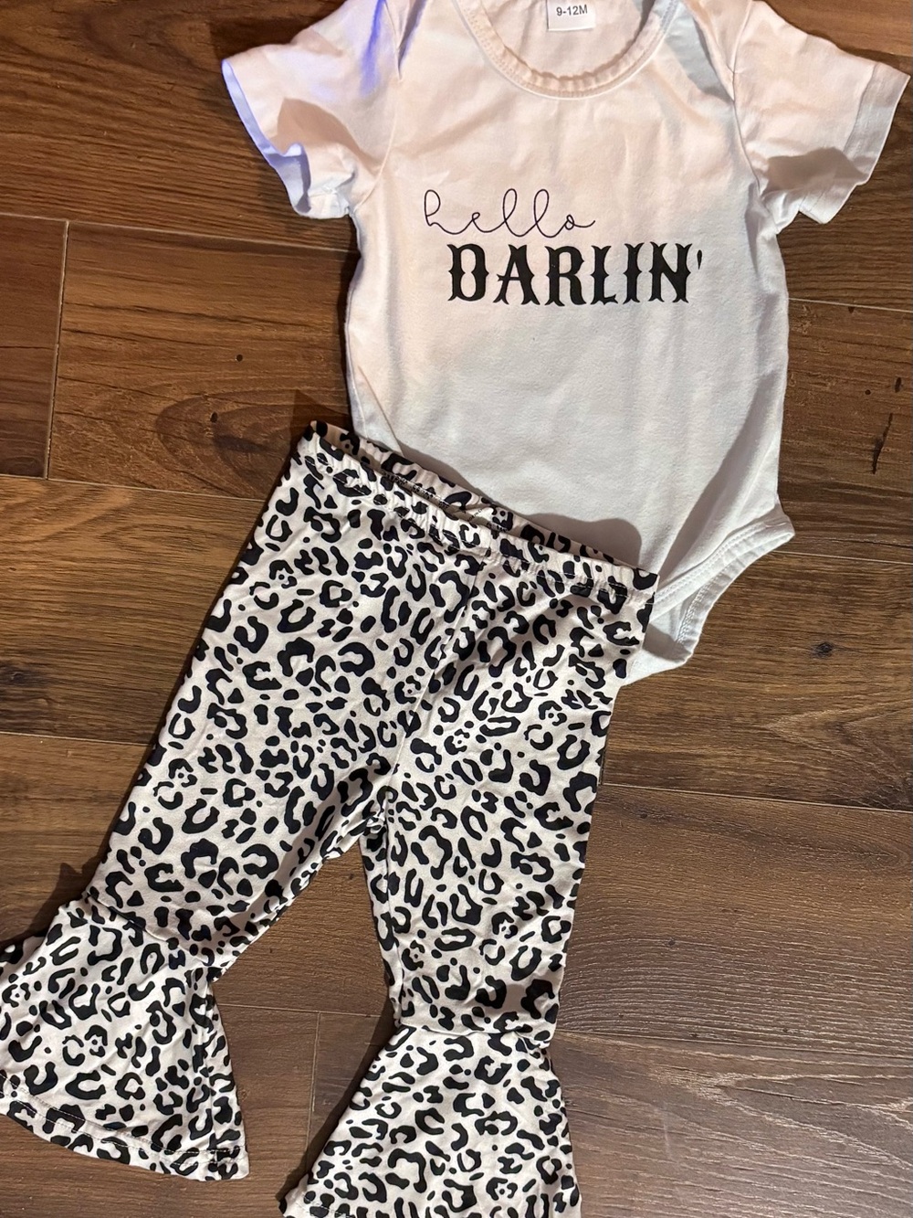Hello Darlin' White Baby Bodysuit with Leopard Bell-Ruffle Pants